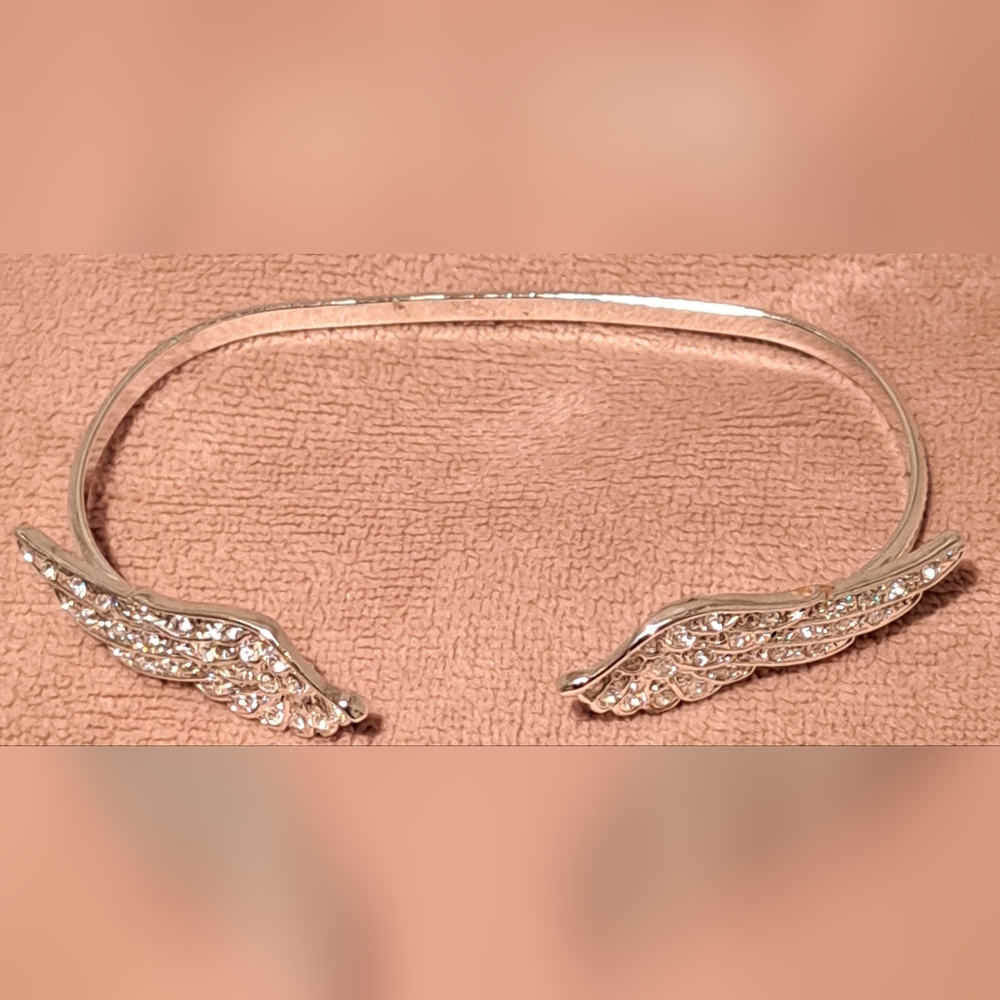 Crystal Angel Wings Silver Open Bracelet